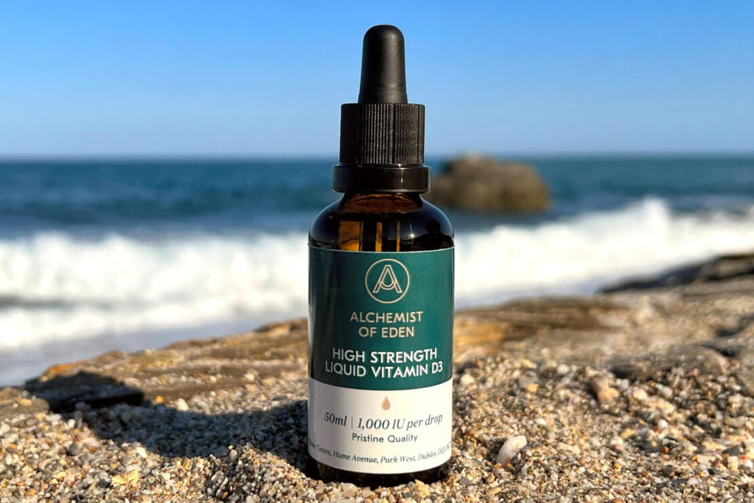 líquido vitamina D3 gotas alquimista de eden sol playa botella